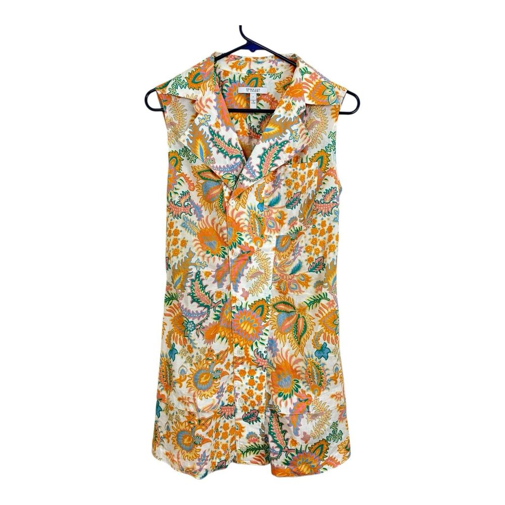 DEREK LAM 10 CROSBY Satina Shirt Dress Size 6 Mixed Print Tiered Sleeveless